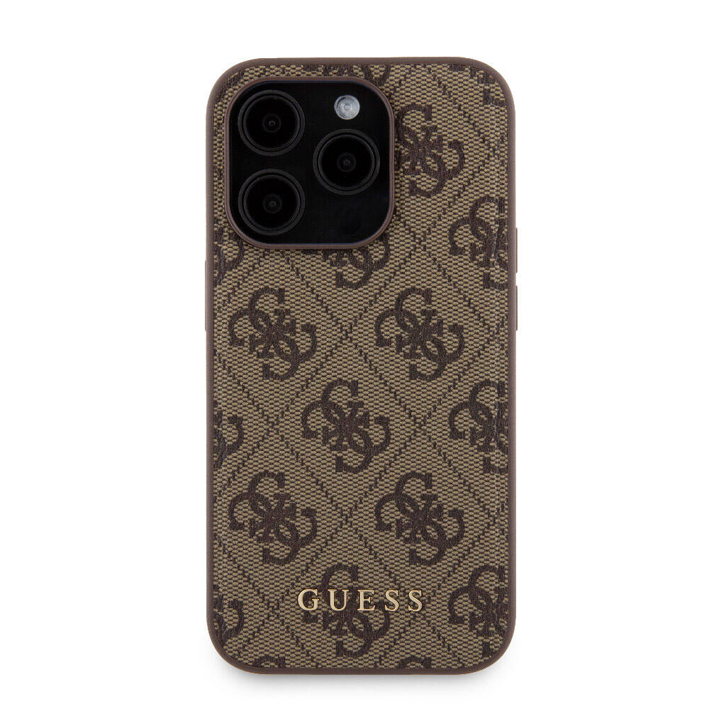 Apple iPhone 15 Pro Case Guess Original Licensed M-safe Charging Feature Text Logo 4G Patterned Cover + Powerbank 5000mAh 2in1 Set Black 