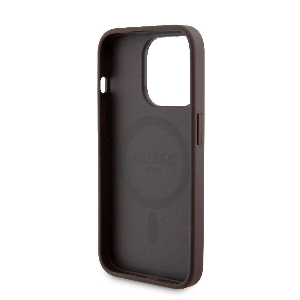 Apple iPhone 15 Pro Case Guess Original Licensed M-safe Charging Feature Text Logo 4G Patterned Cover + Powerbank 5000mAh 2in1 Set Black 