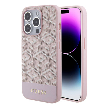 Apple iPhone 15 Pro Case Guess Original Licensed M-safe Charging Feature Text Logo GCube Patterned Cover Pink