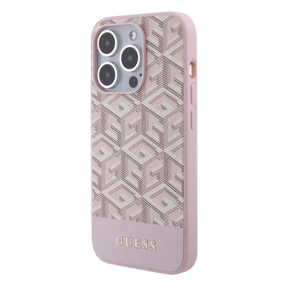 Apple iPhone 15 Pro Case Guess Original Licensed M-safe Charging Feature Text Logo GCube Patterned Cover Pink