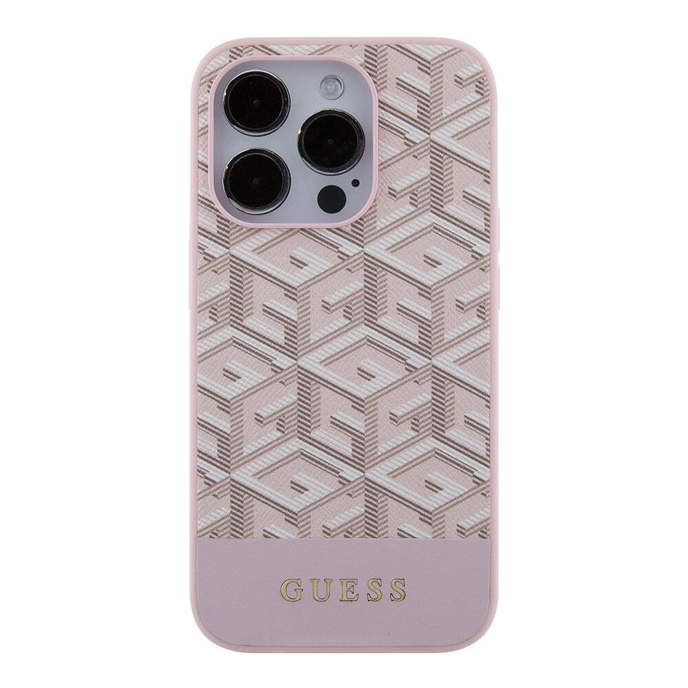 Apple iPhone 15 Pro Case Guess Original Licensed M-safe Charging Feature Text Logo GCube Patterned Cover Pink