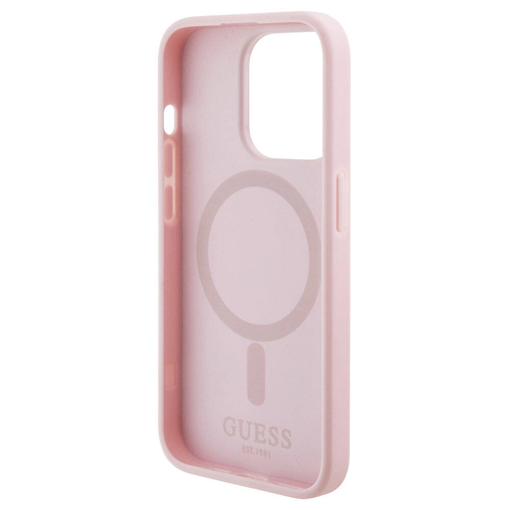 Apple iPhone 15 Pro Case Guess Original Licensed M-safe Charging Feature Text Logo GCube Patterned Cover Pink