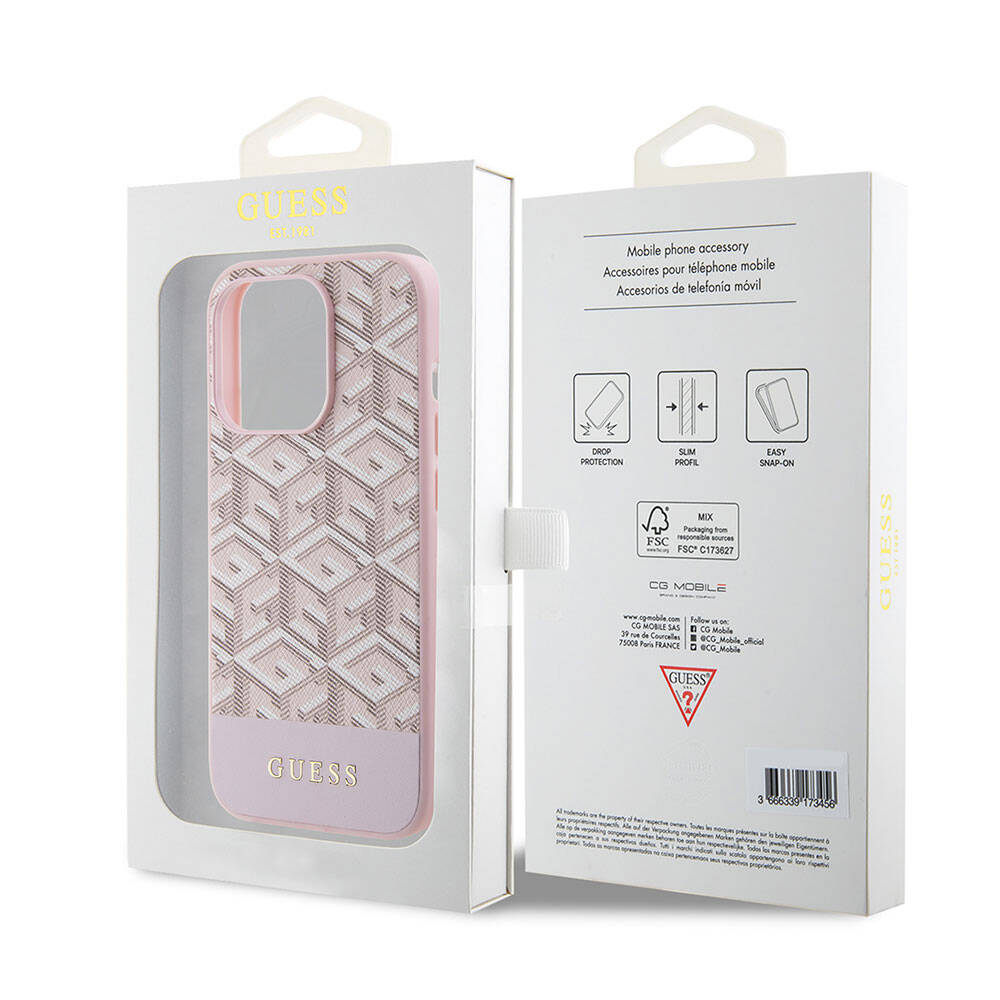 Apple iPhone 15 Pro Case Guess Original Licensed M-safe Charging Feature Text Logo GCube Patterned Cover Pink