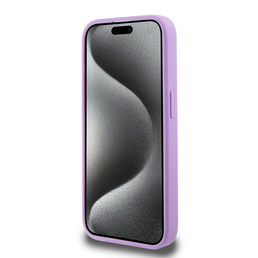Apple iPhone 15 Pro Case Guess Original Licensed M-safe Charging Feature Text Logo Saffiano Cover Purple 