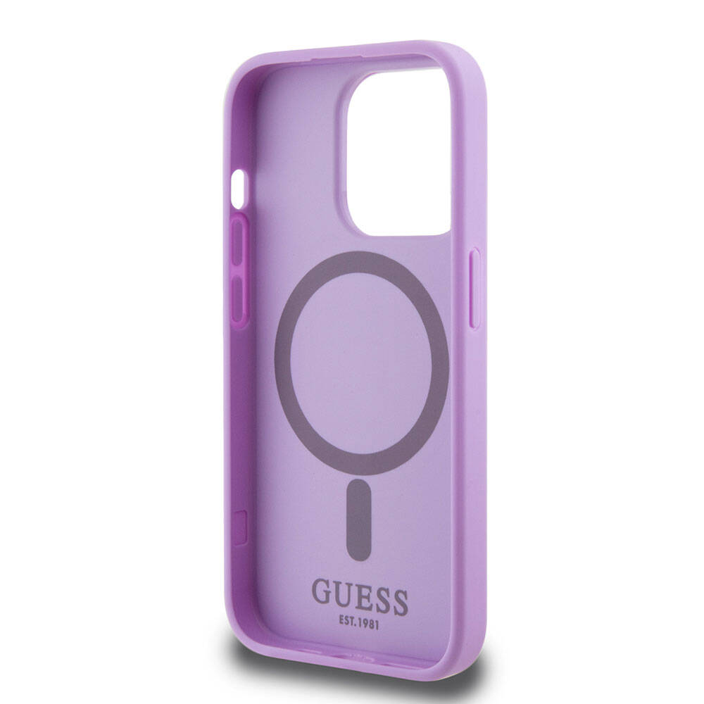 Apple iPhone 15 Pro Case Guess Original Licensed M-safe Charging Feature Text Logo Saffiano Cover Purple 