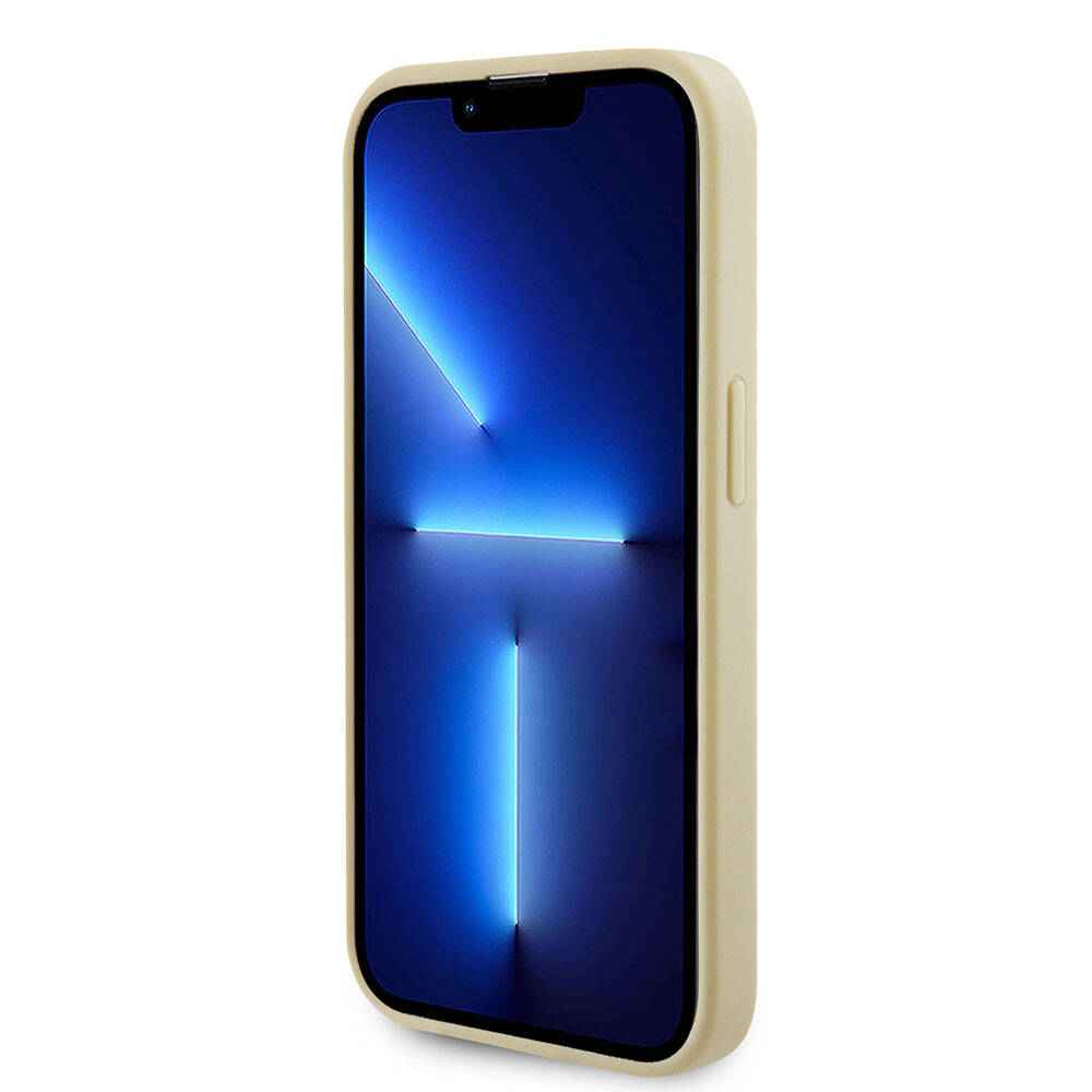 Apple iPhone 15 Pro Case Guess Original Licensed M-safe Charging Feature Saffiano Cover Cream with Text Logo