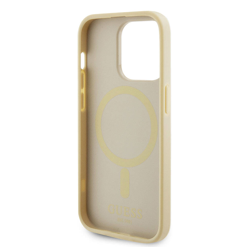 Apple iPhone 15 Pro Case Guess Original Licensed M-safe Charging Feature Text Logo Saffiano Cover Pink