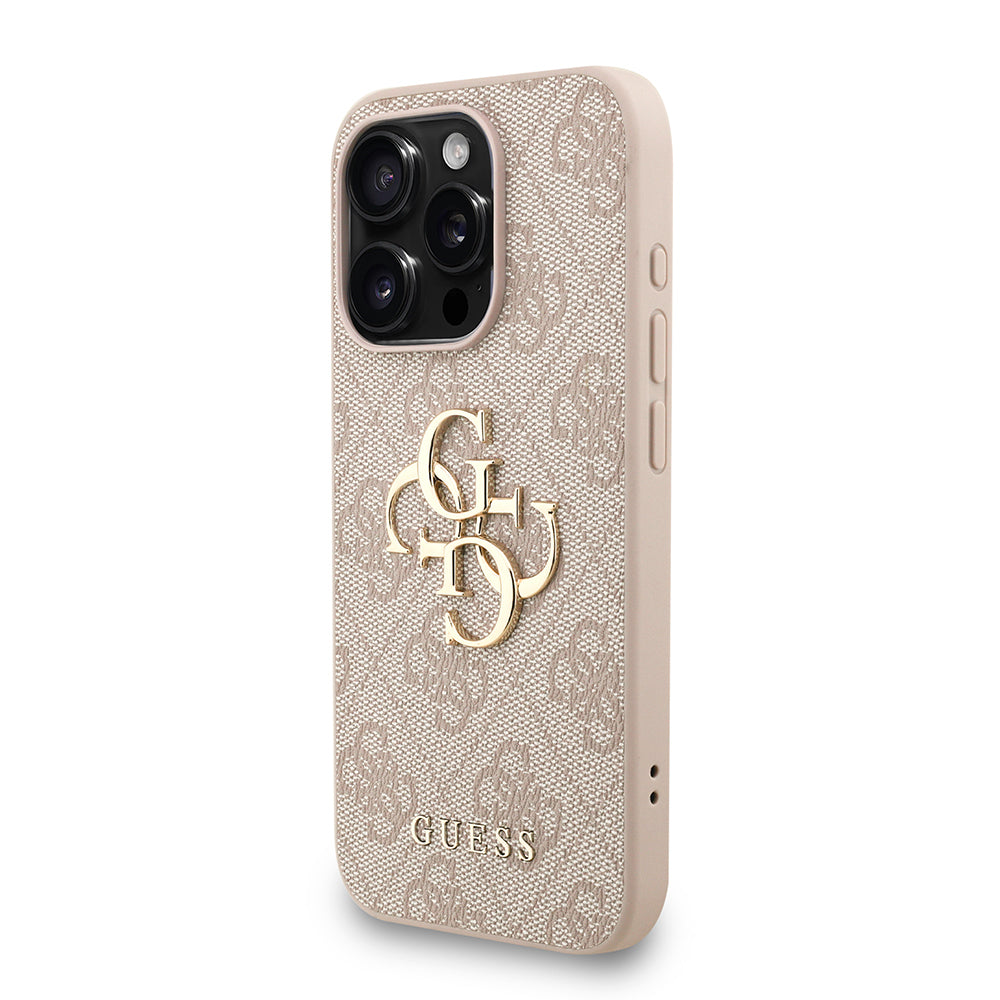 Apple iPhone 15 Pro Kılıf Guess Orjinal Lisanslı PU Deri Bilek Askı İpli Metal Büyük 4G ve Yazı Logolu Kapak Kahverengi