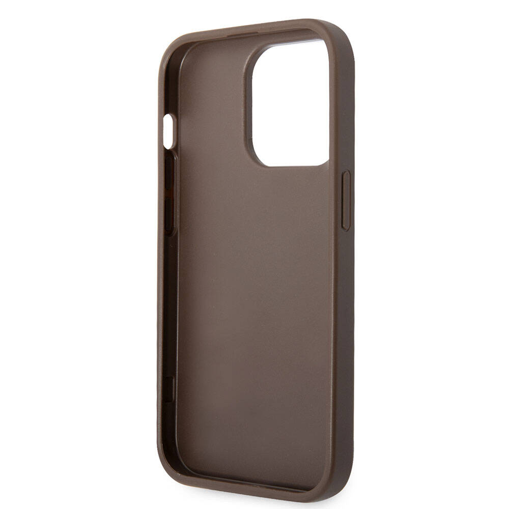 Apple iPhone 15 Pro Case Guess Original Licensed PU Leather Cover with Text and 4G Metal Logo Pattern Brown