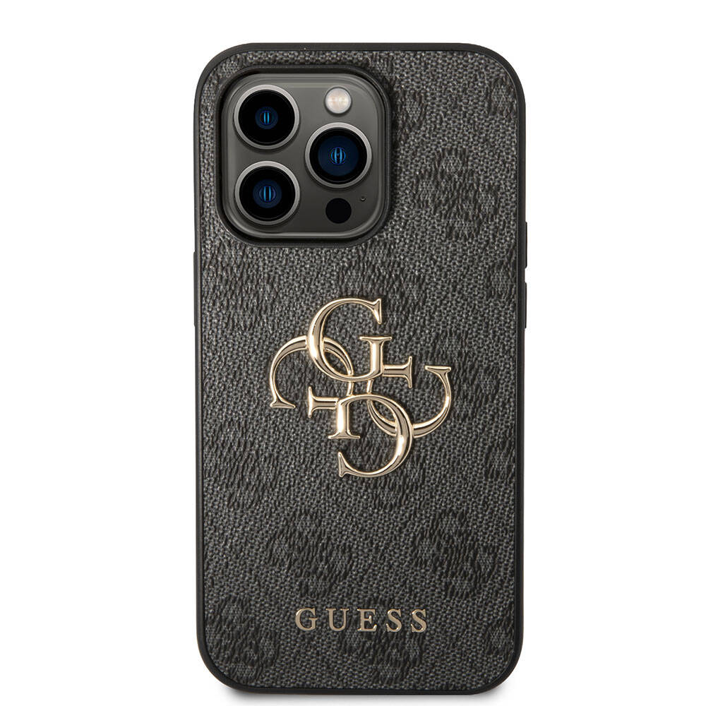 Apple iPhone 15 Pro Case Guess Original Licensed PU Leather Cover with Text and 4G Metal Logo Pattern Brown