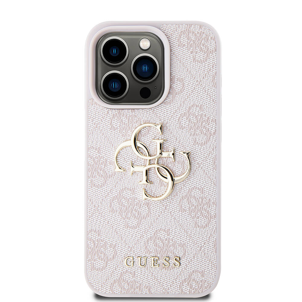 Apple iPhone 15 Pro Case Guess Original Licensed PU Leather Cover with Text and 4G Metal Logo Pattern Brown