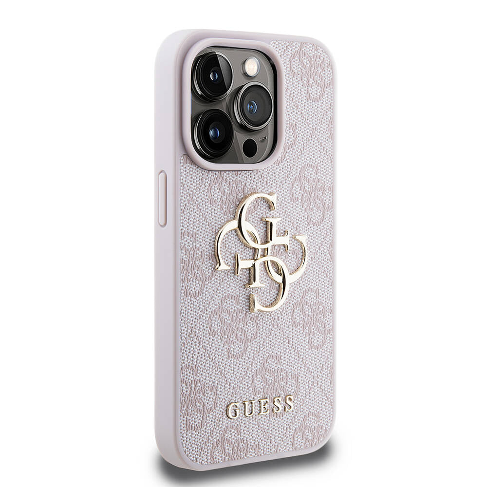 Apple iPhone 15 Pro Case Guess Original Licensed PU Leather Cover with Text and 4G Metal Logo Pattern Brown