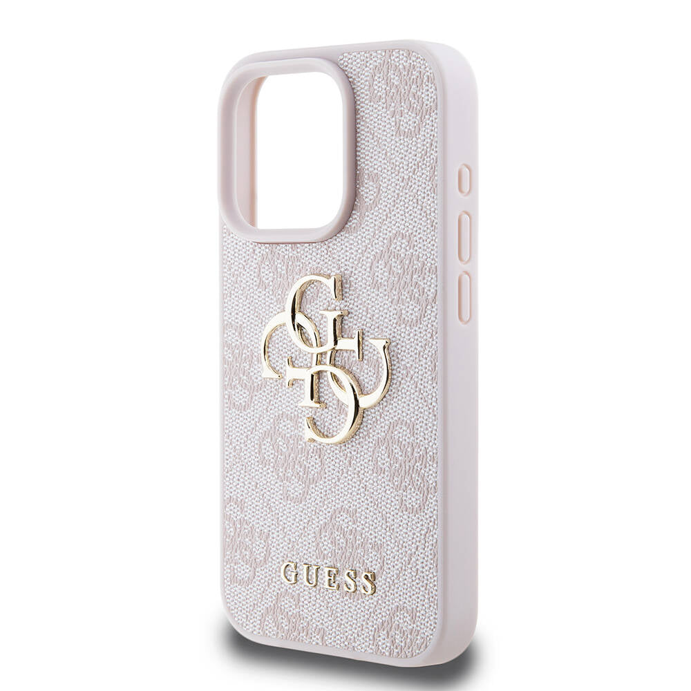 Apple iPhone 15 Pro Case Guess Original Licensed PU Leather Cover with Text and 4G Metal Logo Pattern Brown
