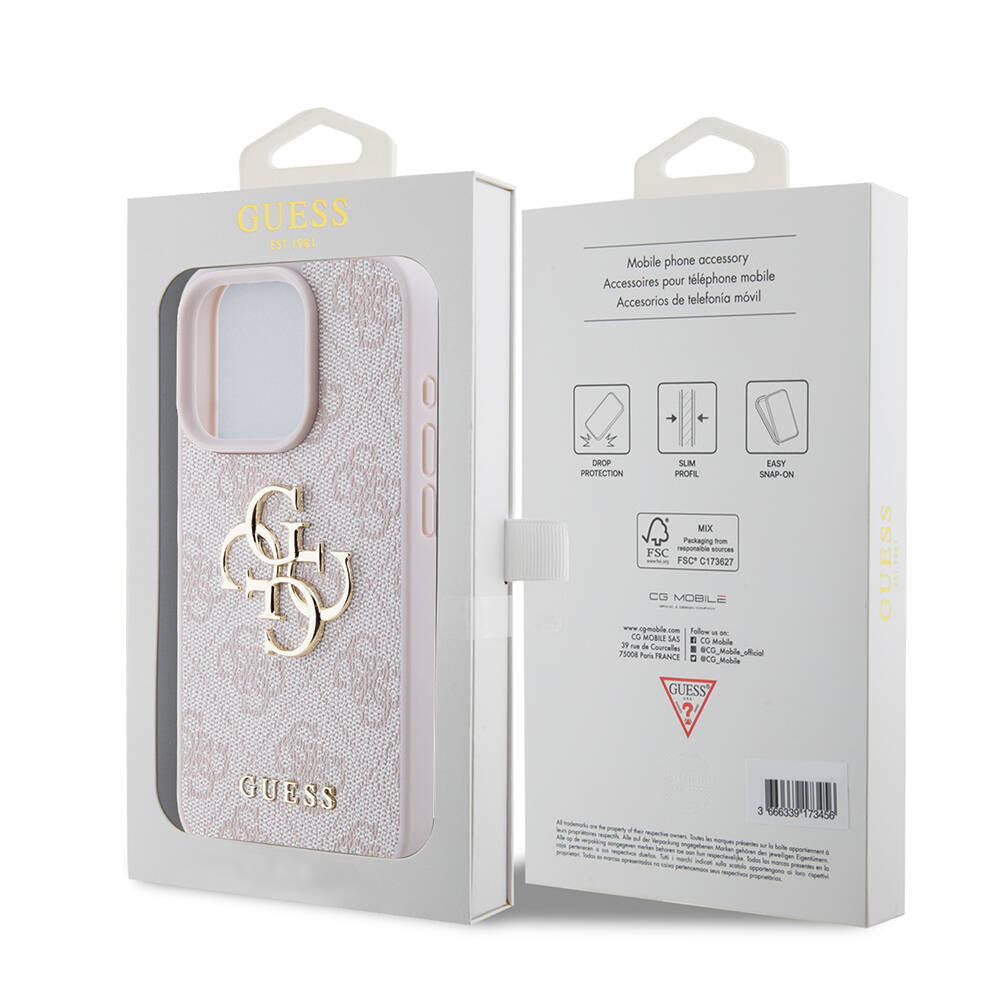 Apple iPhone 15 Pro Case Guess Original Licensed PU Leather Cover with Text and 4G Metal Logo Pattern Brown