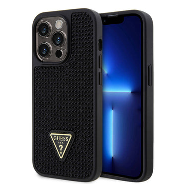 Apple iPhone 15 Pro Case Guess Original Licensed Stone Back Surface Triangle Logo Cover Silver