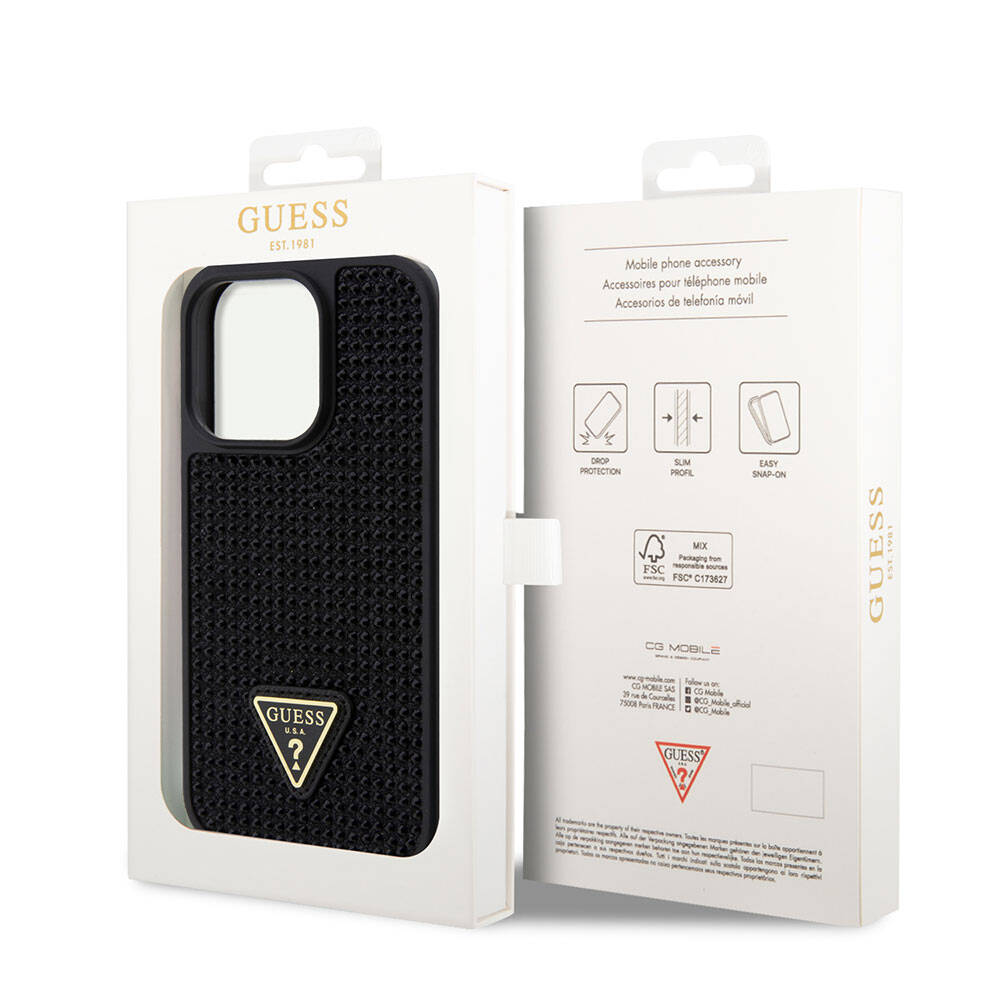 Apple iPhone 15 Pro Case Guess Original Licensed Stone Back Surface Triangle Logo Cover Silver