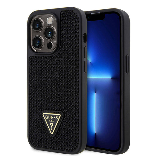 Apple iPhone 15 Pro Case Guess Original Licensed Stone Back Surface Triangle Logo Cover Black