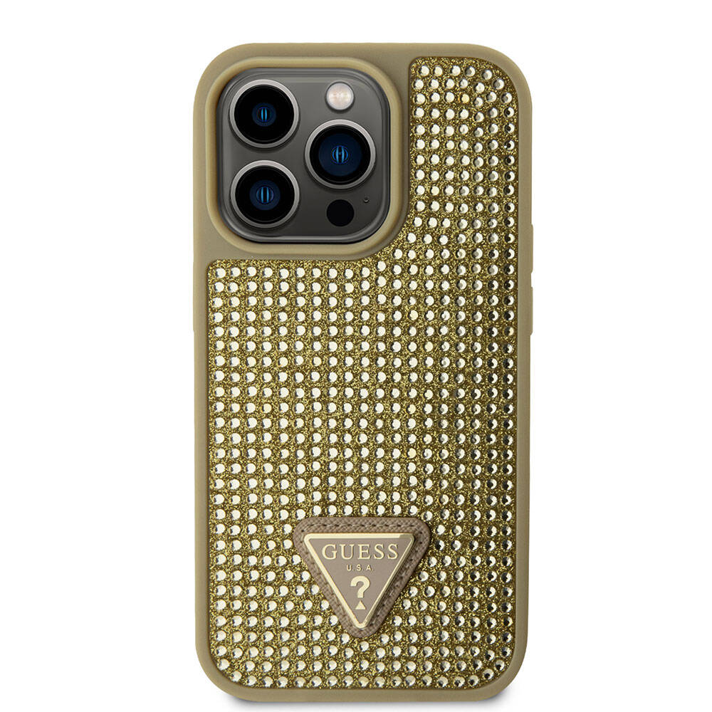 Apple iPhone 15 Pro Case Guess Original Licensed Stone Back Surface Triangle Logo Cover Silver