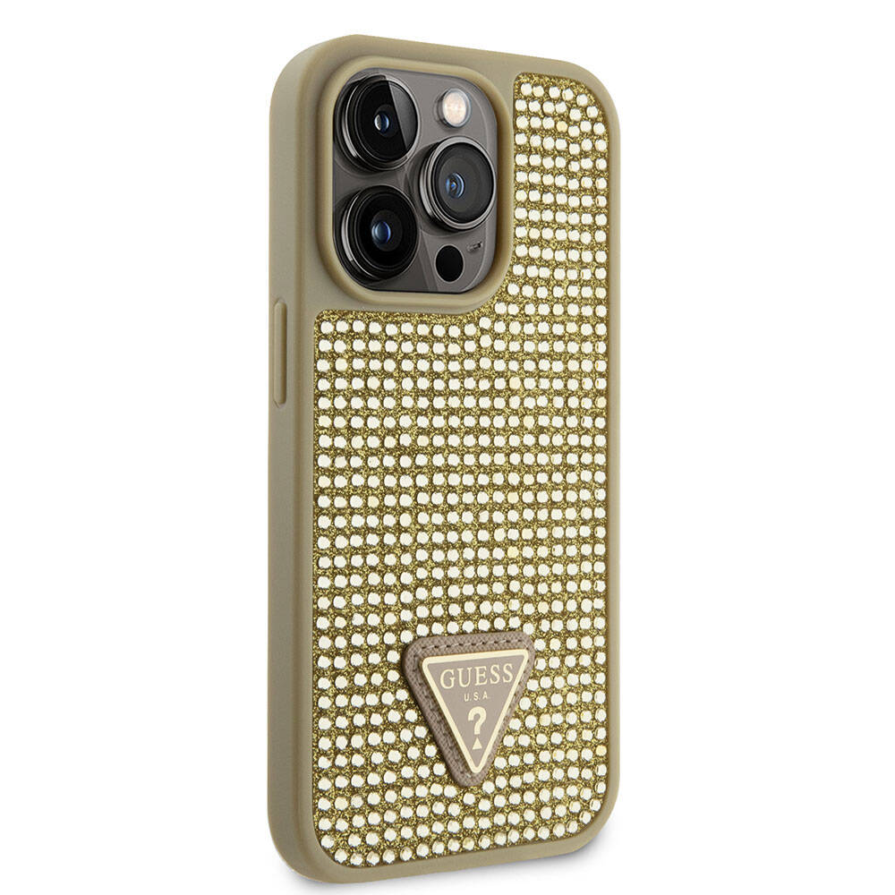 Apple iPhone 15 Pro Case Guess Original Licensed Stone Back Surface Triangle Logo Cover Silver
