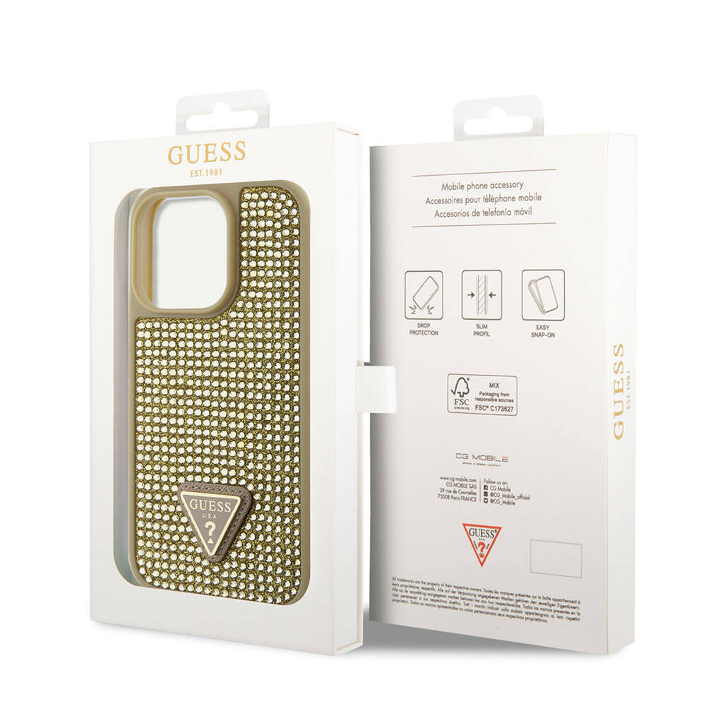 Apple iPhone 15 Pro Case Guess Original Licensed Stone Back Surface Triangle Logo Cover Silver