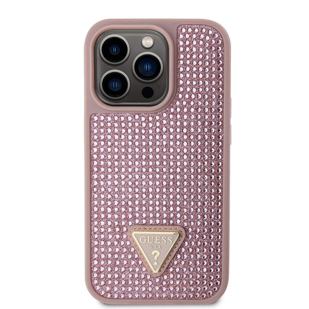 Apple iPhone 15 Pro Case Guess Original Licensed Stone Back Surface Triangle Logo Cover Silver