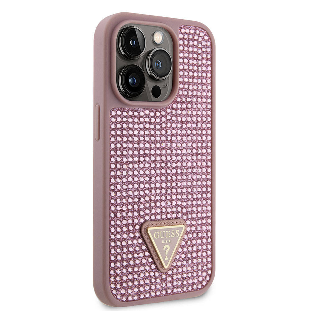 Apple iPhone 15 Pro Case Guess Original Licensed Stone Back Surface Triangle Logo Cover Silver