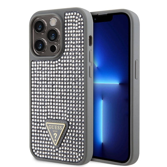 Apple iPhone 15 Pro Case Guess Original Licensed Stone Back Surface Triangle Logo Cover Silver