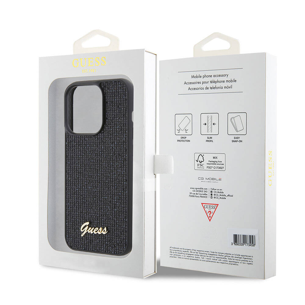 Apple iPhone 15 Pro Case Guess Original Licensed Disco Script Metal Cover Gold with Text Logo
