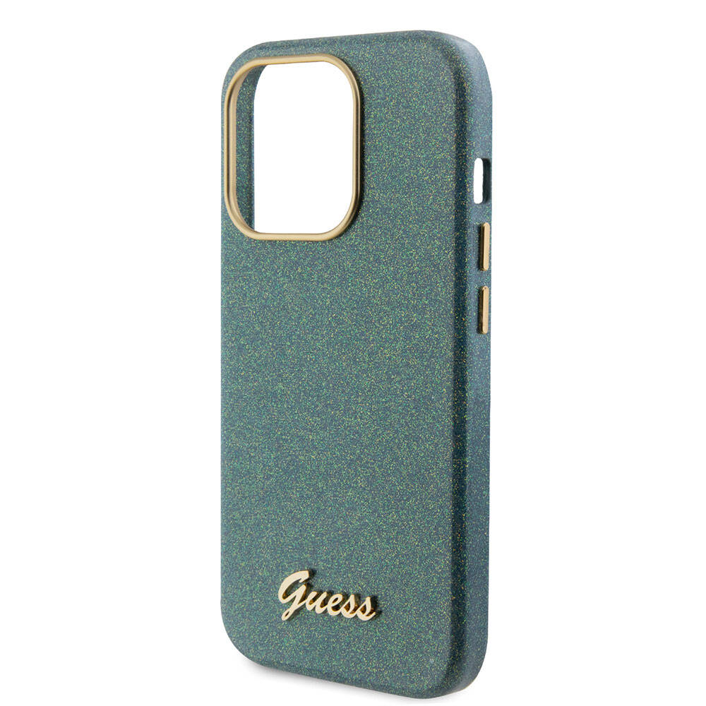 Apple iPhone 15 Pro Case Guess Original Licensed Glitter Glossy Script Cover Gold with Text Logo