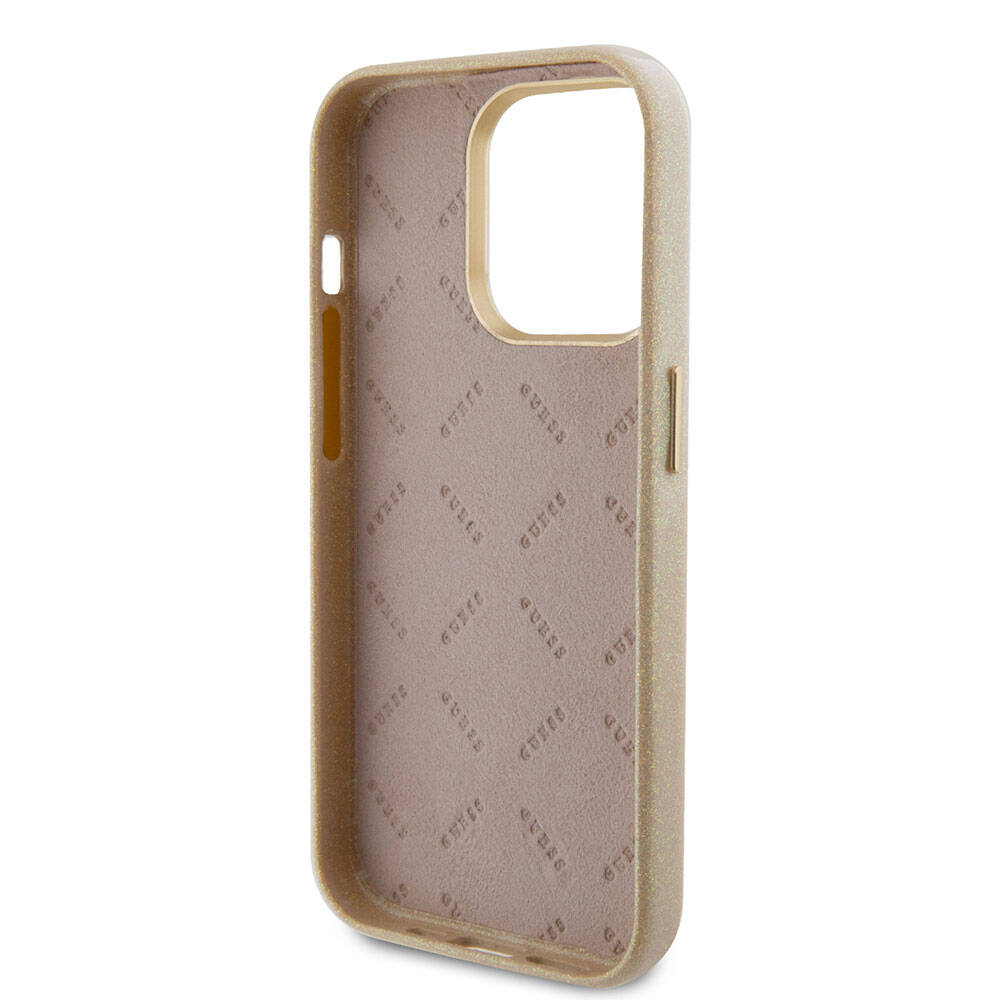 Apple iPhone 15 Pro Case Guess Original Licensed Glitter Glossy Script Cover Gold with Text Logo