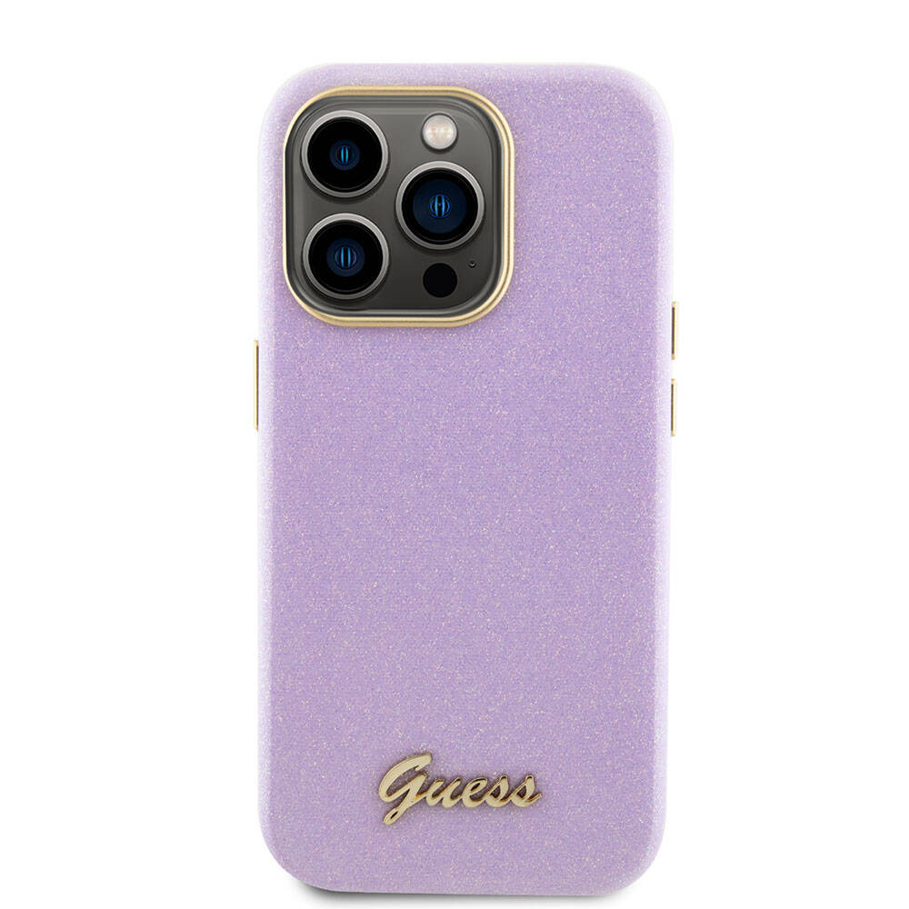 Apple iPhone 15 Pro Case Guess Original Licensed Glitter Glossy Script Cover Khaki with Text Logo