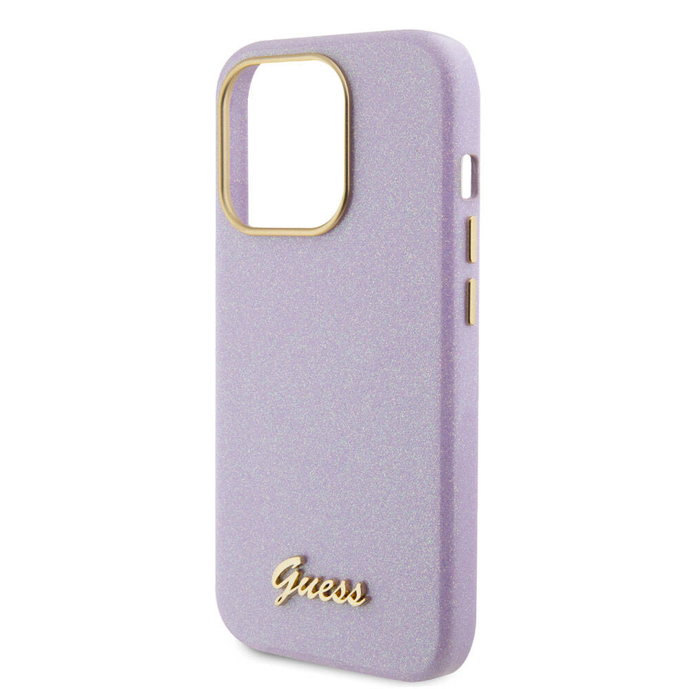Apple iPhone 15 Pro Case Guess Original Licensed Glitter Glossy Script Cover Gold with Text Logo