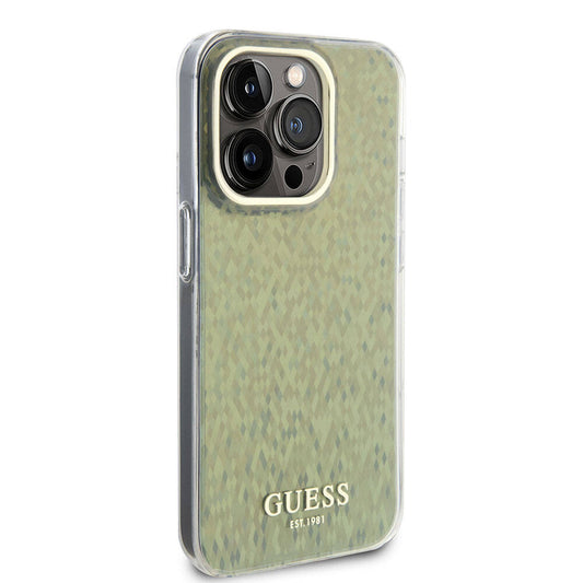 Apple iPhone 15 Pro Case Guess Original Licensed Mirror Disco Cover Gold with Text Logo