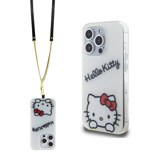 Apple iPhone 15 Pro Case Hello Kitty Original Licensed Strap Text and Iconic Logo Daydreaming Cover White 