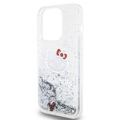 Apple iPhone 15 Pro Kılıf Hello Kitty Orjinal Lisanslı İkonik Sıvılı Glitter Kapak Renksiz