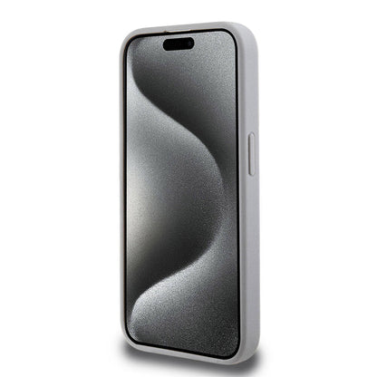 Apple iPhone 15 Pro Kılıf Hello Kitty Orjinal Lisanslı M-safe Şarj Özellikli Baskı Logolu Uyuyan Kitty Deri Kapak Gümüş