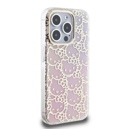 Apple iPhone 15 Pro Kılıf Hello Kitty Orjinal Lisanslı Renk Geçişli Elektroplating Kaplama Kitty Head Desenli Kapak Pembe
