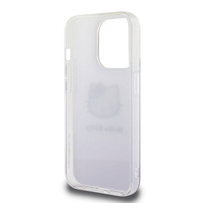 Apple iPhone 15 Pro Kılıf Hello Kitty Orjinal Lisanslı Yazı ve İkonik Logolu Elektroplating Kaplama Gradyan Kapak Pembe