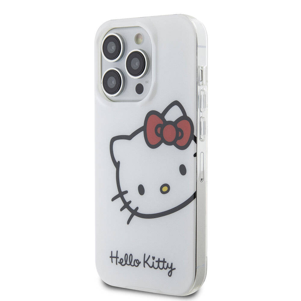 Apple iPhone 15 Pro Kılıf Hello Kitty Orjinal Lisanslı Yazı ve İkonik Logolu Kitty Head Kapak Pembe