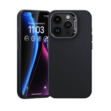 Apple iPhone 15 Pro Case Carbon Fiber M-Safe Charging Feature Benks Hybrid ArmorPro 600D Kevlar Cover Black 