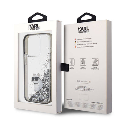 Apple iPhone 15 Pro Kılıf Karl Lagerfeld Choupette Sıvılı Glitter Orjinal Lisanslı Kapak Renksiz