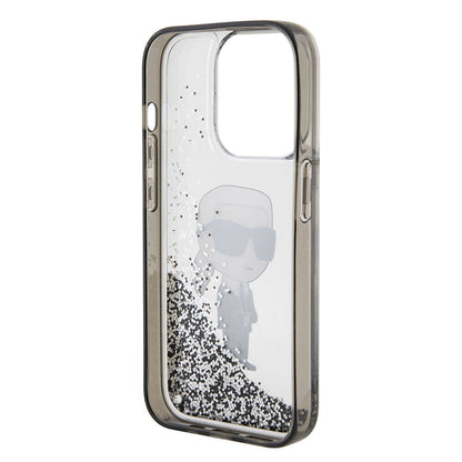 Apple iPhone 15 Pro Kılıf Karl Lagerfeld İkonik Sıvılı Glitter Orjinal Lisanslı Kapak Renksiz