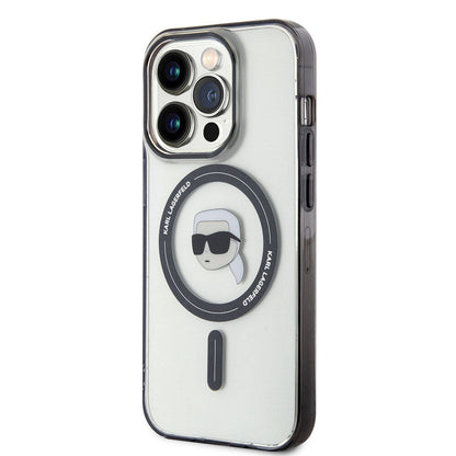 Apple iPhone 15 Pro Kılıf Karl Lagerfeld M-safe Şarj Özellikli IML Karl Orjinal Lisanslı Kapak Renksiz
