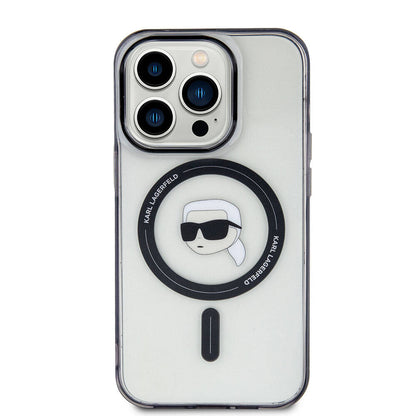Apple iPhone 15 Pro Kılıf Karl Lagerfeld M-safe Şarj Özellikli IML Karl Orjinal Lisanslı Kapak Renksiz