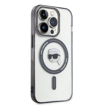 Apple iPhone 15 Pro Kılıf Karl Lagerfeld M-safe Şarj Özellikli IML Karl Orjinal Lisanslı Kapak Renksiz