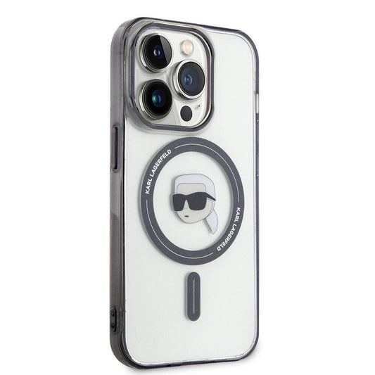 Apple iPhone 15 Pro Kılıf Karl Lagerfeld M-safe Şarj Özellikli IML Karl Orjinal Lisanslı Kapak Renksiz