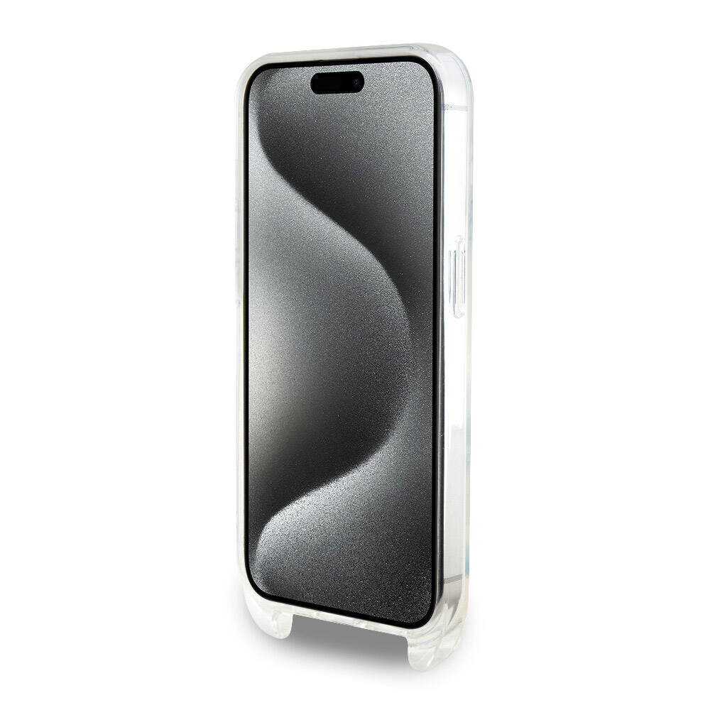 Apple iPhone 15 Pro Kılıf Karl Lagerfeld Orjinal Lisanslı Boyun Askılı Karl İkonik Crossbody Kapak Renksiz