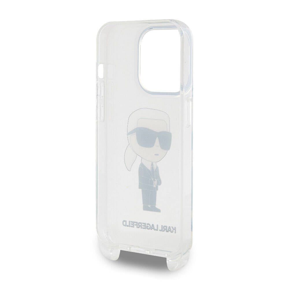 Apple iPhone 15 Pro Kılıf Karl Lagerfeld Orjinal Lisanslı Boyun Askılı Karl İkonik Crossbody Kapak Renksiz