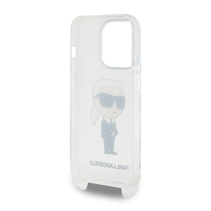 Apple iPhone 15 Pro Kılıf Karl Lagerfeld Orjinal Lisanslı Boyun Askılı Karl İkonik Crossbody Kapak Renksiz