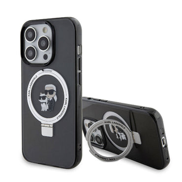 Apple iPhone 15 Pro Kılıf Karl Lagerfeld Orjinal Lisanslı M-safe Şarj Özellikli K&C İkonik Baskılı Ring Standlı Kapak Beyaz
